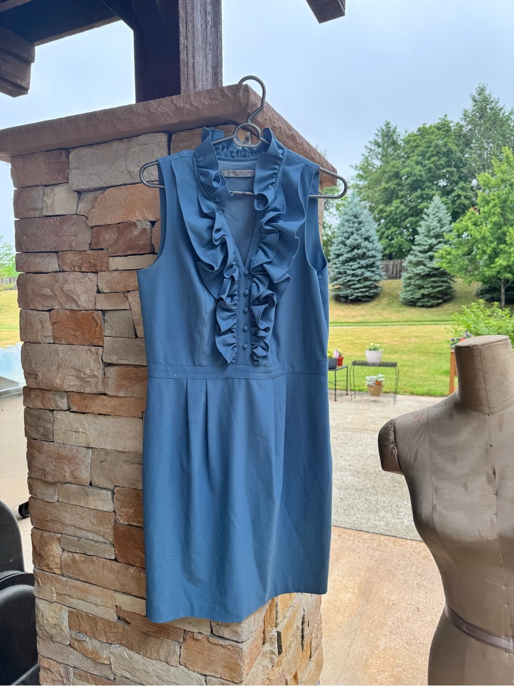 Sleeveless Ruffle Front Blue Dress - Picture 2 of 4
